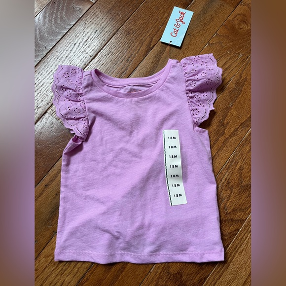 NWT Cat & Jack Purple Ruffle Sleeve Top with Striped Skirt, Size 18 M - Picture 2 of 10